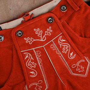 ZASSON SPORTS Short de costume bavarois unisexe en cuir véritable rouge, broderie et motif imprimé, coupe classique - Product Image 4