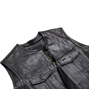 Wholesale Custom High Quality Men's Casual Breathable Winter Handmade Genuine Cow Hide Leather Motorcycle Biker Vest - Product Image 4