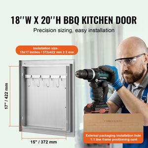 Sportello di Accesso BBQ a Incasso in Acciaio Inossidabile 18W x 20H Pollici per Cucina Esterna, Accessorio Singolo per Armadio Verticale da Cucina - Product Image 2