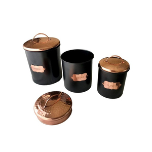 Premium Galvanized Metal Kitchen Canister Set with Copper Band Farmhouse Airtight Food <b>Storage</b> Jars for Tea Coffee Sugar - Product Image 4