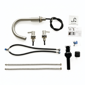 Robinet de salle de bain 8 pouces nickel brossé, double poignée, design 3 trous, avec douchette extractible rotative à 360 degrés et siphon escamotable - Product Image 5