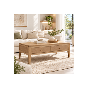 Colección ELYSIUM, Mesa de Centro Contemporánea de Madera con 2 Cajones, Acabado Natural, Mueble Elegante y Moderno para Sala de Estar - Product Image 1