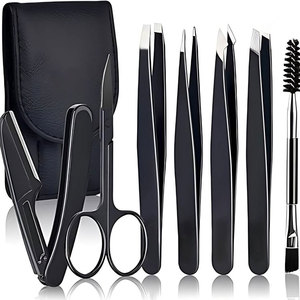 Set de Cuidado de Cejas de Acero Inoxidable con Recubrimiento Negro Premium, con Pinzas de Precisión, Tijeras, Depiladora y Cepillo - Product Image 1