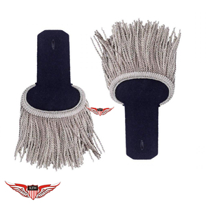 Hombreras de tela negra con flecos plateados, de la mejor calidad, estilo Napoleón francés, hechas a mano, con hilo de latón, personalizables. - Product Image 1