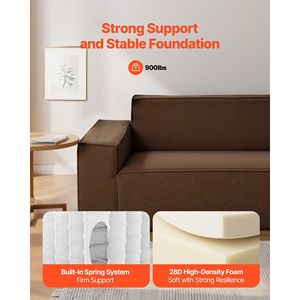 Divano in Velluto a Coste da 83 Pollici con Memory Foam, 3 Posti, Sedute Profonde, Nessun Montaggio Richiesto per Soggiorno, Appartamento o Ufficio - Product Image 3