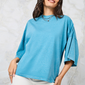 Casual Fashion Women <b>Acid</b> Wash T Shirts Crew Neck <b>Drop</b> Shoulder Customize Design Breathable Summer Collection <b>Acid</b> Wash T Shirts - Product Image 1