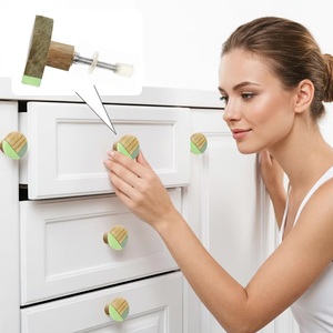 Wooden Rectangle Cabinet Knob Green Shade <b>Rustic</b> Style Easy Installation Kitchen Drawer Handle - Product Image 2