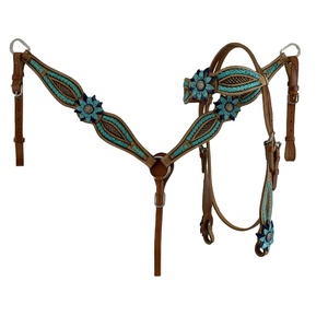 Handmade100หนังแท้ตะวันตก Headstall & ชุดปลอกคอเต้านม3D หนังพิมพ์สำเนียงดอกไม้ผู้ผลิตขายส่ง - Product Image 2