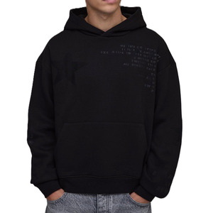 Sudadera con Capucha Negra para Hombre, 420 GSM, Mezcla de Algodón, Corte Holgado, con Estampado Sutil y Opción de Logotipo Personalizado para Venta al Por Mayor OEM - Product Image 1