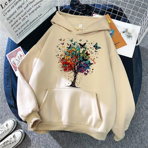 Sudaderas con Capucha para Mujer, Estampado de Mariposas y Árboles, Bolsillo Tipo Canguro, Sudaderas Divertidas de Otoño e Invierno, Estilo Gótico, Sudadera Informal para Mujer - Product Image 4