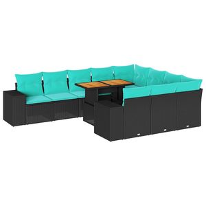 Set Divano da Esterno 11 Pezzi in Polyrattan Nero con Cuscini - Elegante Arredamento da Giardino - Product Image 2