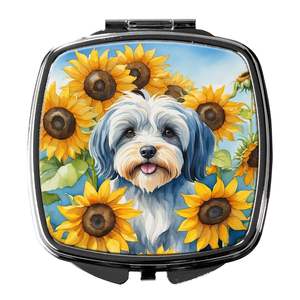 Tibetan Terrier Sunflowers <b>Compact</b> Folding Handheld <b>Makeup</b> Mirror Portable Pocket Travel Decorative Gift for Women and Girls - Product Image 1