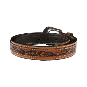 Ceinture en cuir de style western pour homme, avec boucle en alliage, motif floral en relief, décontractée, style jean de cowboy - Product Image 1