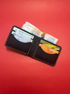 Genuine Leather Slim Fold <b>Wallet</b> Unisex Minimalist Card <b>Holder</b> Short Length Geometric Pattern - Product Image 2