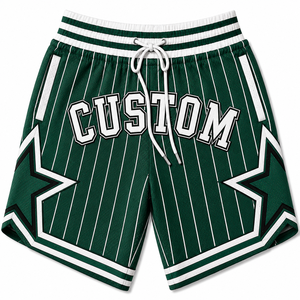 Pantalones Cortos de Baloncesto Personalizados para Hombre, Blancos con Rayas Azules, Cintura con Cordón, Bordados, Tallas Grandes, Ropa Deportiva Informal - Product Image 3