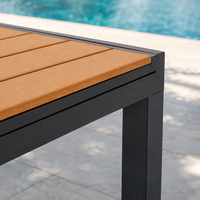 HOMFUL - Mesa de Comedor Extensible de 3 Piezas para Patio, 2 Tamaños, Marco de Aluminio Expandible, Tablero de Madera Sintética con Aspecto de Madera