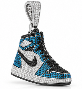 Colgante de zapatilla de baloncesto con moissanita talla princesa chapada en oro blanco, negro y azul, con diamantes de imitación, para hombre, ideal para fiestas. - Product Image 5