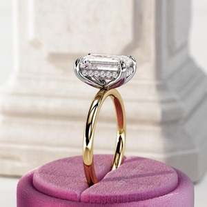 3 Carat Emerald Cut Lab Created Diamond Hidden Halo Engagement <b>Ring</b> Floral Anniversary Wedding 14k/18k Solid Gold IGI Certified - Product Image 5