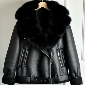 Veste en cuir PU pour homme avec col en fourrure, fermeture éclair, style hiver court, coupe classique - Product Image 2