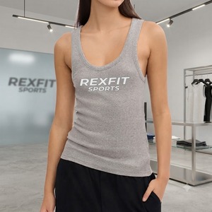 REXFITSPORTS 2026 Camiseta sin Mangas Acanalada para Mujer con Logotipo Personalizado, Ajustada, para Gimnasio, Deportes, Transpirable, de Algodón, Informal - Product Image 1