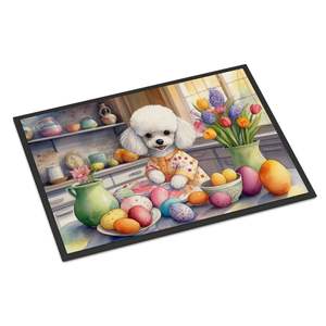 Nouveau paillasson caniche blanc de Pâques pour intérieur et extérieur 18H X 27W antidérapant et lavable pour la décoration d'entrée - Product Image 1