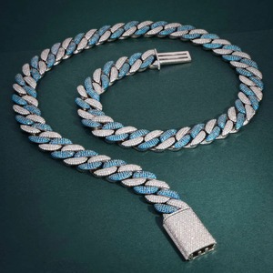 Luxury Iced Cuban Link Chain <b>Necklace</b> Moissanite Hip Hop Unisex <b>Statement</b> Blue Silver Tone Jewelry - Product Image 5