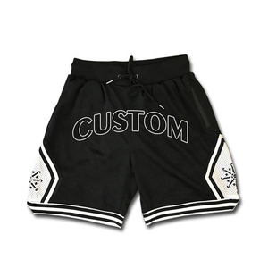 Shorts de basket-ball en mesh noir pour homme personnalisés avec cordon de serrage à la taille et bordure blanche, design sportif - Product Image 1