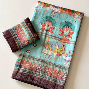 Sari en soie jacquard de qualité supérieure avec tissage Zari complet et impression numérique UHD - Product Image 1