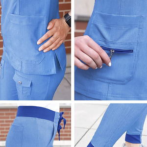 Conjuntos de uniformes médicos elásticos tipo jogger de mezclilla ecológicos personalizados con logo para enfermeras y doctores, al por mayor - Product Image 6