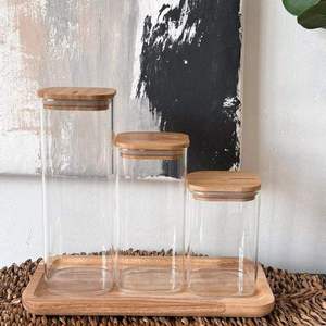 Bocaux en verre transparent avec couvercles en bois, compatibles lave-vaisselle, grande capacité pour organiser les épices, les herbes, le thé, les biscuits, les ingrédients de pâtisserie - Product Image 5