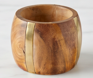 Ronds de serviette modernes en bois avec bandes métalliques dorées pour mariage et décoration de table à la maison - Product Image 3