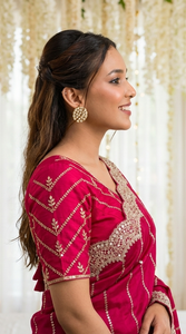 AARA Fashion Women Traditional <b>Red</b> Silk <b>Saree</b> Gold Embroidery Sun Protection All Seasons for Wedding Occasion Floor-Length - Product Image 3