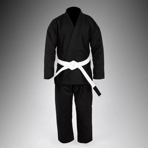 Uniforme de karaté noir 100% coton, coupe classique, unisexe, vêtements d'arts martiaux pour adultes, style uni teint, durable, en stock - Product Image 1