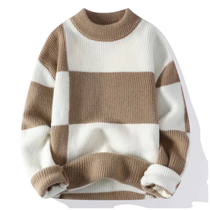 Premium <b>Men's</b> Geometric Knit <b>Sweater</b> Crew Neck Long Sleeve Pullover Black <b>White</b> Autumn Casual Wear - Product Image 2