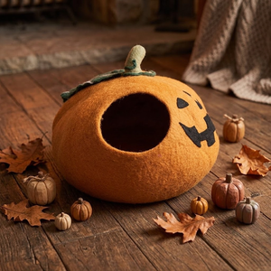 Cama para Gatos con Forma de Calabaza, de Fieltro de Lana, Redonda, Suave, Estilo Otoñal para Interiores - Product Image 5