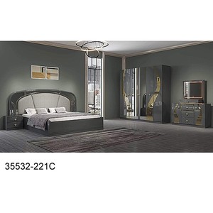 Juego de dormitorio moderno 35532-221C tamaño King, muebles de MDF con cabecero iluminado y armario con espejo - Product Image 1