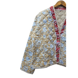 Veste matelassée en coton imprimé vintage faite à la main pour femmes vêtements d'extérieur bohème chic doublure en lin rayure respirant hiver - Product Image 2