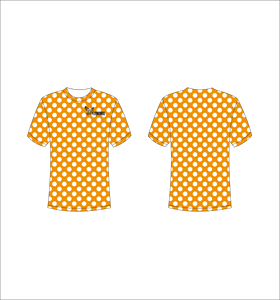 T-shirt personnalisé sublimé imprimé intégralement motif pois jaune or et blanc unisexe col rond respirant en polyester Ferocious - Product Image 1