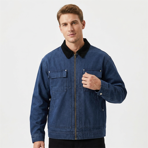 Navy Blue Men's <b>Denim</b> Jacket Style Full-Zip Turn-down Collar Regular Fit Cotton <b>Material</b> Autumn Wear - Product Image 6