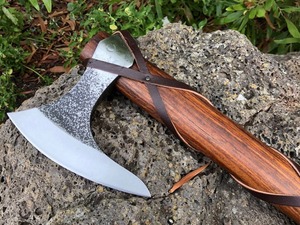 Custom Handmade Damascus Steel Blade <b>Wood</b> Handle <b>Axe</b> With Leather Sheath Custom <b>Axe</b> - Product Image 4