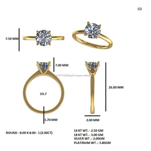 Anillo de Compromiso de Oro Sólido de 14K con Diamante Cultivado en Laboratorio, Corte Brillante Redondo, Engaste de Garras, Joyería para Mujer - Product Image 5