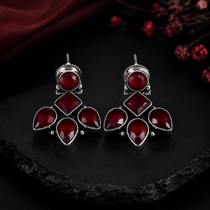 Fashion <b>Red</b> Gemstone Bezel Setting Stud <b>Earrings</b> Floral Statement Silver Plated Vintage Party Jewelry for Women Wholesale - Product Image 5
