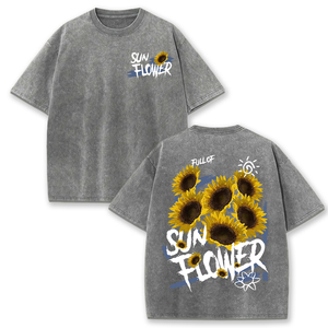 For Oversized <b>Sunflower</b> Printed 100% Cotton Hip Hop Washed <b>Men's</b> V-neck Half Sleeve Solid Regular Fit Breathable Quick Dry - Product Image 4