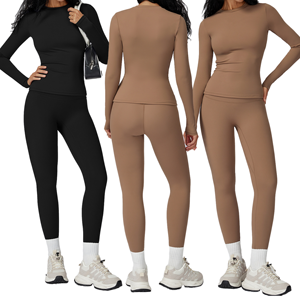 Ensemble de sport pour femmes, 2 pièces, tenue de sport pour la salle de sport, la course à pied, l'entraînement, vêtements de sport à manches longues - Product Image 1
