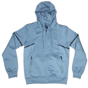 Unisex Light Blue Hooded Tracksuit 2-Piece Zipper <b>Jogger</b> Set Breathable Solid Sporty Autumn Wear Full Length Regular Fit - Product Image 3