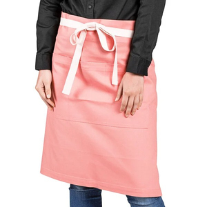 Delantal de algodón tejido para mujer, color coral, con cierre de lazo blanco, para uniforme de restaurante, camarero, barman, personal, artículo nuevo. - Product Image 4