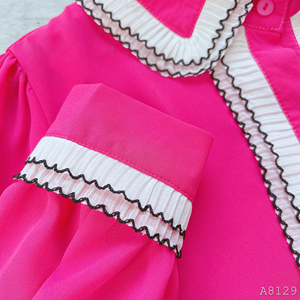Bulk Wholesale <b>Women's</b> <b>Long</b> Sleeve Work <b>Blouse</b> Two Tone Collar Wavy Edge Trim with Cuffed Sleeves <b>for</b> Boutique Fashion Retailers - Product Image 5