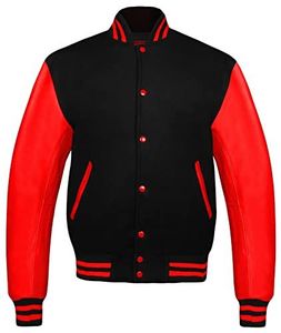 HIGH QUALITY TRENDY VARSITY <b>JACKET</b> FORMAL STAND COLLAR FRONT LOGO GENUINE <b>LEATHER</b> WATERPROOF - Product Image 3