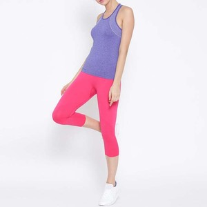 Women's Purple Knitted Sleeveless Tank <b>Top</b> Scoop Neck Solid Color Breathable Sporty Style Spandex Polyester Fabric - Product Image 4