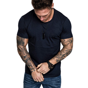 <b>Men's</b> Blue Short Sleeve Casual T-<b>Shirt</b> Solid Color V-Neck 100% Cotton Knitted Breathable Summer Wear - Product Image 5